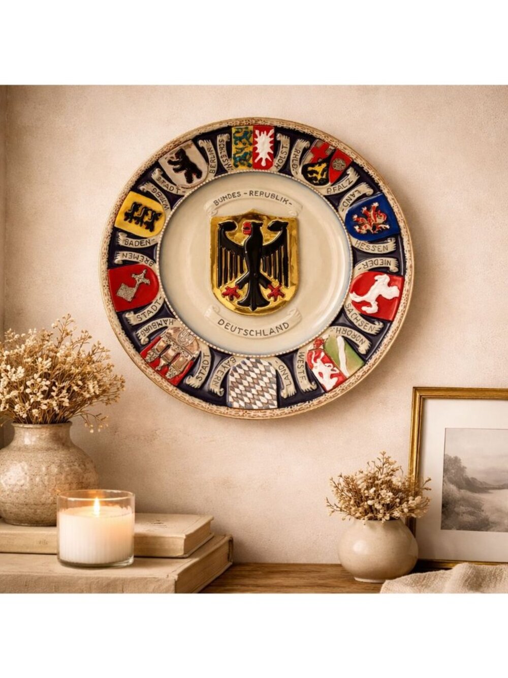 West Germany Coat Of Arms Plate Pottery Bundes-Republik Deutschland Vintage